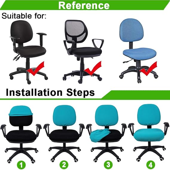 Smiry Office Computer Chair Covers for Desk Rotating Chair Protector Stretch Jacquard Removable Washable Universal Slipcovers, Seat + Backrest Cover, Black