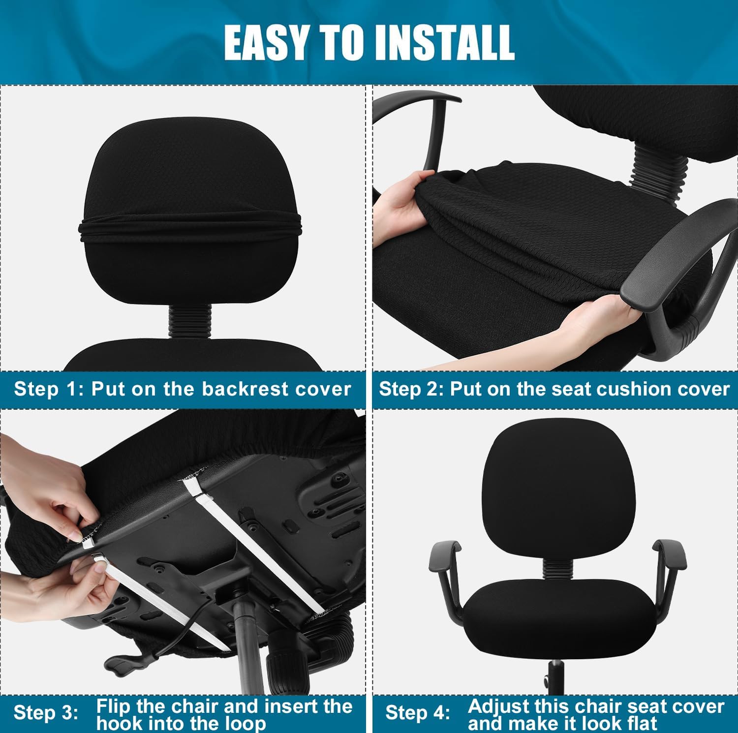 Smiry Office Computer Chair Covers for Desk Rotating Chair Protector Stretch Jacquard Removable Washable Universal Slipcovers, Seat + Backrest Cover, Black