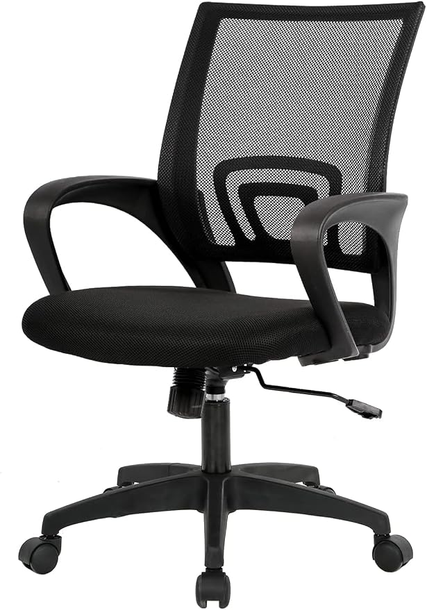 BestOffice Ergonomic Office Chair | Mid-Back Swivel Desk Chair | Dark Black with Lumbar Support, Adjustable Height & Breathable Backrest | Sponge Seat & Rolling Wheels | for Home, Office | Pack of 1
