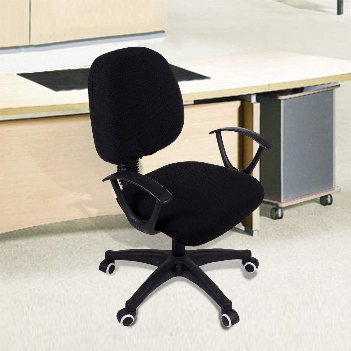Smiry Office Computer Chair Covers for Desk Rotating Chair Protector Stretch Jacquard Removable Washable Universal Slipcovers, Seat + Backrest Cover, Black