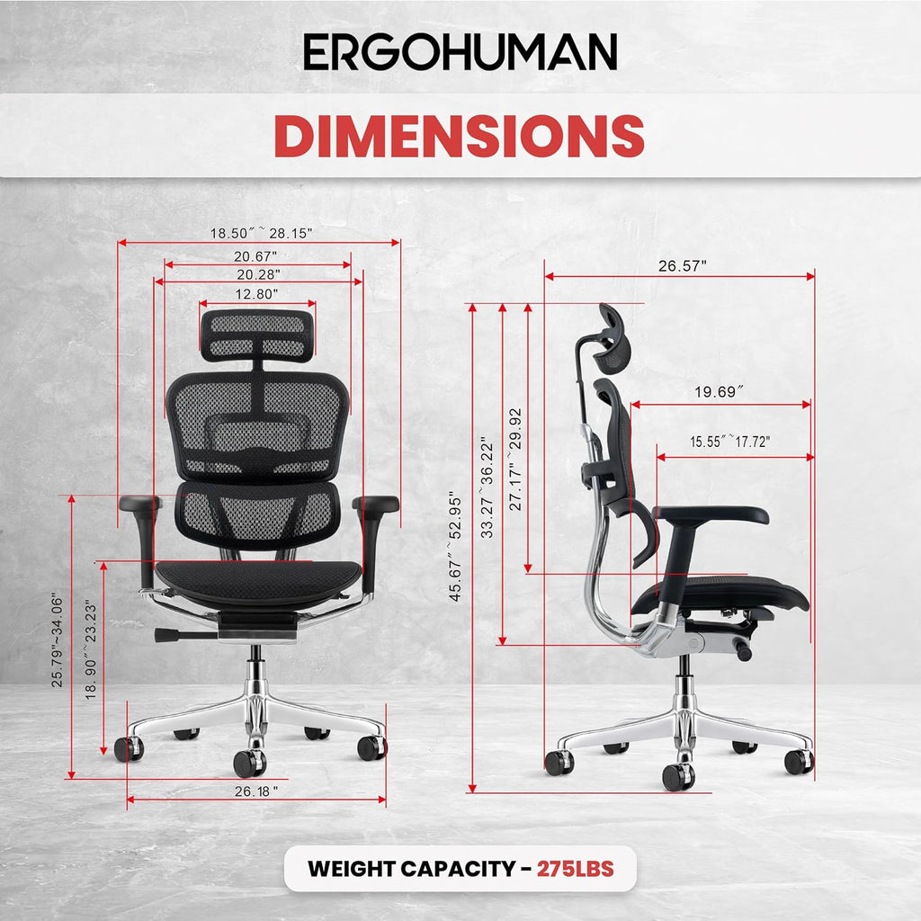 Ergohuman Eurotech ME7ERG GEN2 High Back Mesh Office Chair with Tilt Tension Control, Tilt Lock, Back Angle, Back Height, Synchro Tilt, Seat Height, Seat...