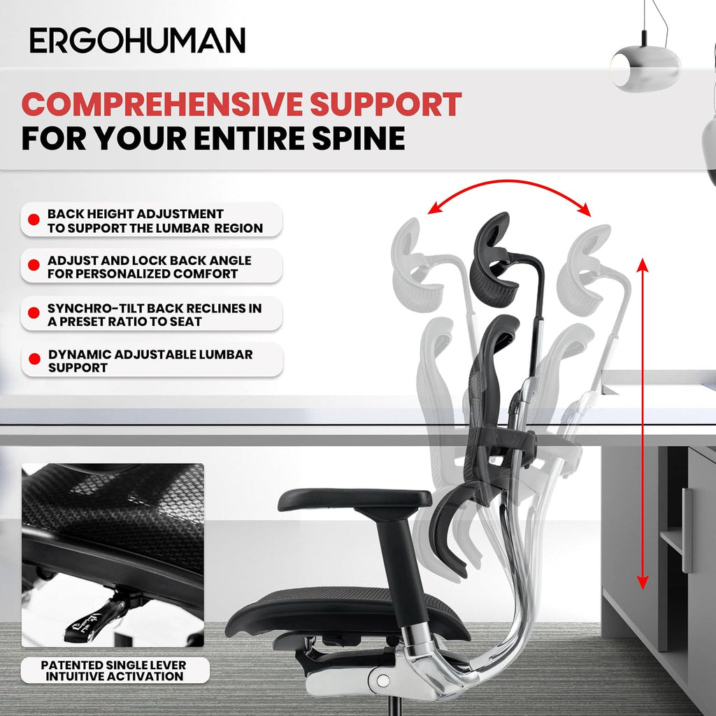 Ergohuman Eurotech ME7ERG GEN2 High Back Mesh Office Chair with Tilt Tension Control, Tilt Lock, Back Angle, Back Height, Synchro Tilt, Seat Height, Seat...
