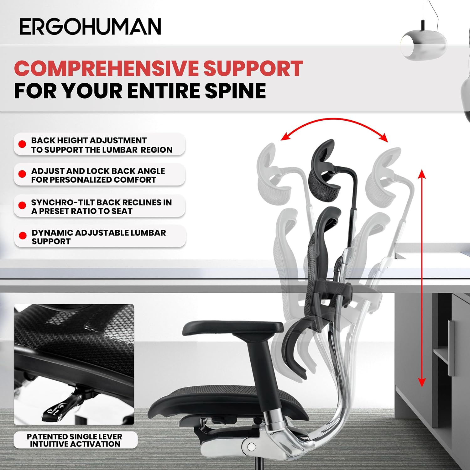 Ergohuman Eurotech ME7ERG GEN2 High Back Mesh Office Chair with Tilt Tension Control, Tilt Lock, Back Angle, Back Height, Synchro Tilt, Seat Height, Seat...