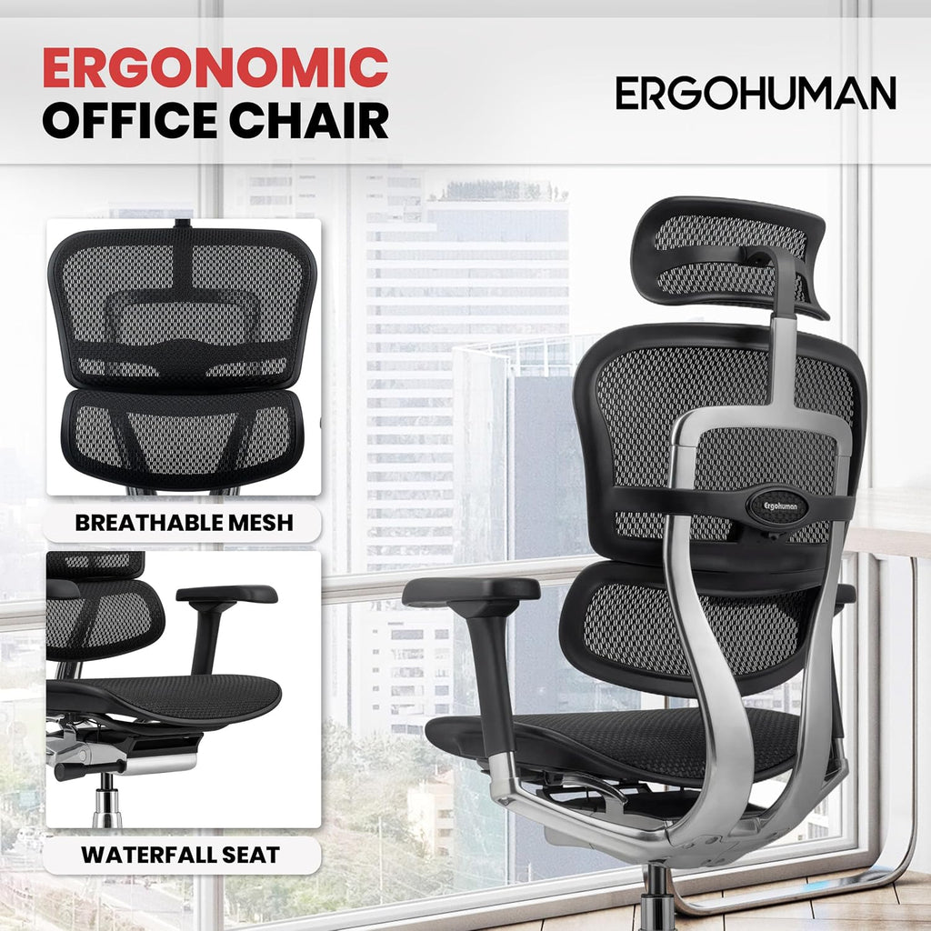 Ergohuman Eurotech ME7ERG GEN2 High Back Mesh Office Chair with Tilt Tension Control, Tilt Lock, Back Angle, Back Height, Synchro Tilt, Seat Height, Seat...